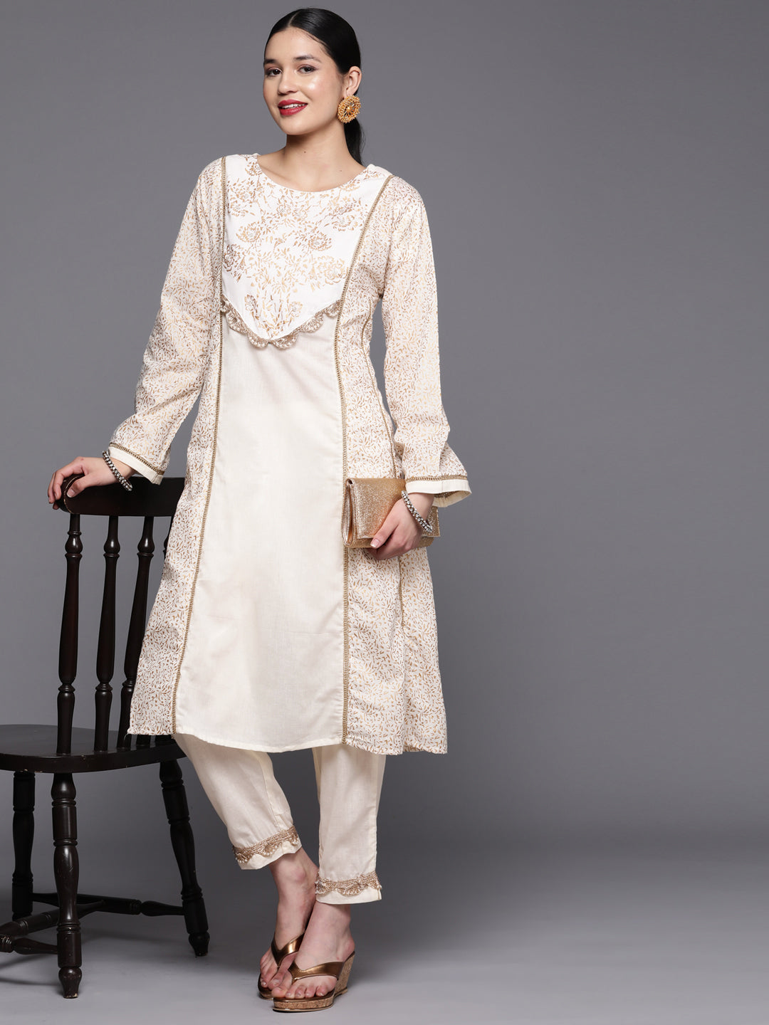 White Cotton Embroidered Party Wear Kurti buy from India -